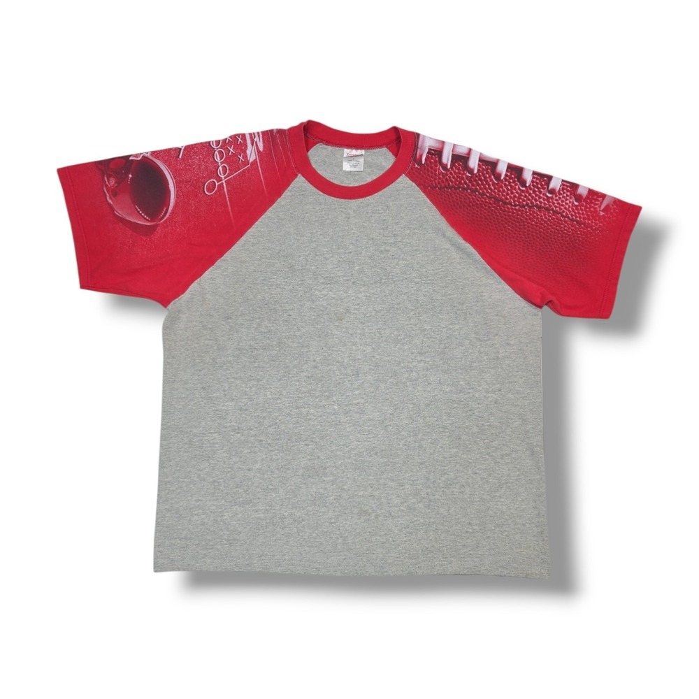Vintage Everyday Life Football Sleeve Print Gray/Red‎ T-Shirt Men's L USA Made